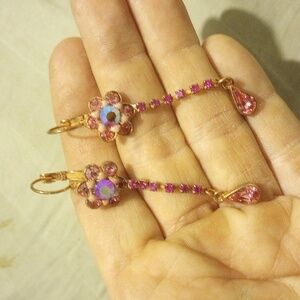 Pink AB coated gem earrings, EUC